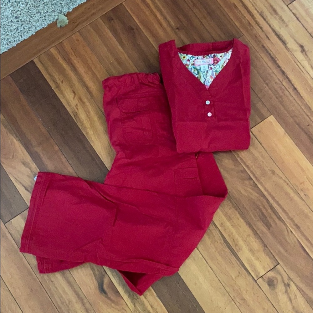 Koi red scrub pants and top